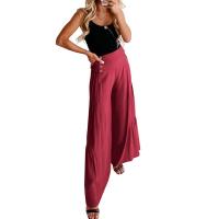 Polyester High Waist Wide Leg Trousers slimming patchwork Solid PC