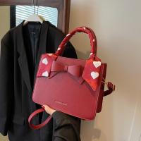 PU Leather Easy Matching Handbag attached with hanging strap bowknot pattern red PC