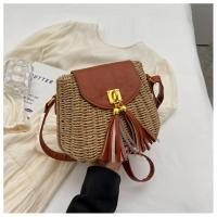 Straw & PU Leather Easy Matching & Weave & Tassels Crossbody Bag PC