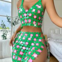 PVC & Polyester Slim Two-Piece Dress Set midriff-baring & see through look & backless & two piece green : Set