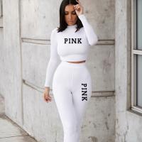 Polyester Women Casual Set & two piece & skinny Pants & top printed letter Set