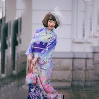 Polyester Kimono Costume Set Cute Kimono Costume & belt printed shivering white PC