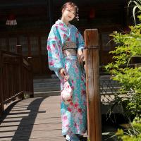 Poliéster Conjunto de disfraces de kimono, Disfraz de kimono & cinturón, impreso, estremecimiento, azul,  trozo