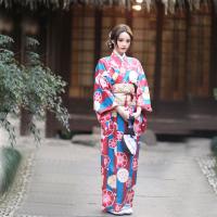 Polyester Kimono kostuum set Kimono Kostuum & Riem Afgedrukt Rillen Rode stuk