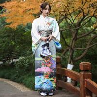 Poliéster Conjunto de disfraces de kimono, Disfraz de kimono & cinturón, impreso, estremecimiento, blanco,  trozo