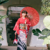 Polyester Kimono Costume Set Cute Kimono Costume & belt printed shivering red PC