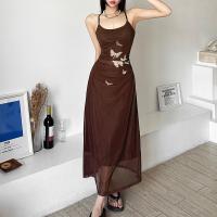Polyester Waist-controlled & High Waist Slip Dress backless printed Others brown PC