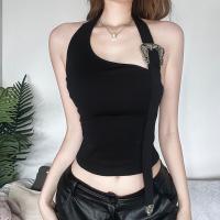 Polyester Waist-controlled & High Waist Tank Top midriff-baring & off shoulder patchwork Others black PC