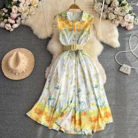 Polyester Waist-controlled Shirt Dress slimming yellow PC