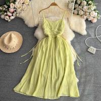 Polyester Waist-controlled Slip Dress slimming Solid green PC