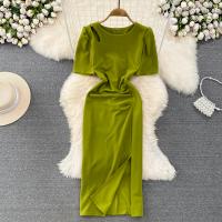 Polyester Slim & front slit Sexy Package Hip Dresses Solid PC