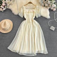 Polyester Waist-controlled One-piece Dress Solid Apricot PC
