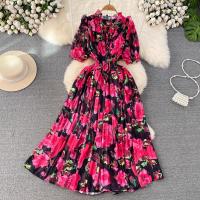 Polyester Waist-controlled & Pleated One-piece Dress large hem design & slimming : PC