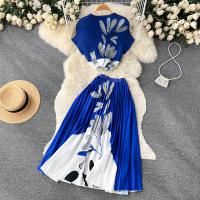 Polyester Pleated Two-Piece Dress Set slimming printed Set