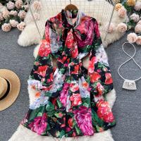 Mixed Fabric Slim One-piece Dress printed floral PC