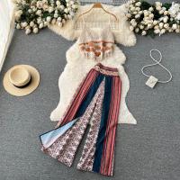 Polyester Tassels & High Waist Women Casual Set & two piece Wide Leg Trousers & camis printed mixed colors Set