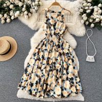 Mixed Fabric Slim Slip Dress large hem design printed floral mixed colors PC