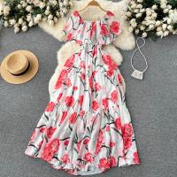 Gemischter Stoff Einteiliges Kleid, Gedruckt, Floral, rot und weiß,  Stück