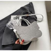 PU Leather Easy Matching Handbag attached with hanging strap & with rhinestone butterfly pattern PC