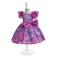 Cotton Ball Gown Girl One-piece Dress with bowknot & breathable printed purple PC