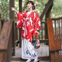 Polyester Ensemble de costumes Kimono Kimono Costume & Ceinture Imprimé empreintes animales Rouge pièce