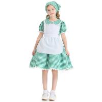 Polyester Slim Girl One-piece Dress Hair Band plaid green PC