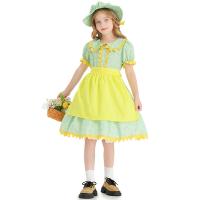Polyester Slim Girl One-piece Dress Hat printed shivering green PC