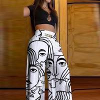 Polyester Frauen Lange Hosen, Gedruckt, Zeichenmuster, Weiß,  Stück