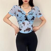 Polyester Waist-controlled & High Waist Women Casual Set & two piece & off shoulder camis & top printed Solid blue PC