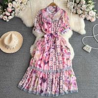 Polyester Waist-controlled One-piece Dress large hem design & slimming pink PC