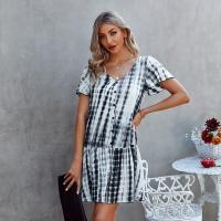 Rayon One-piece Dress & loose Tie-dye white and black PC
