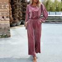 Elastic Fiber & Polyester Women Casual Set & two piece & loose Long Trousers & top Solid Set