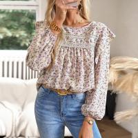 Polyester Women Long Sleeve Blouses slimming printed shivering PC