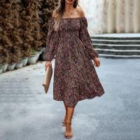 Polyester Slim & A-line Autumn and Winter Dress & off shoulder printed shivering PC