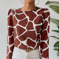 Polyester Slim Women Long Sleeve Blouses printed wine red PC