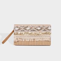 Straw & Sequin easy cleaning & Tassels Clutch Bag durable Solid khaki PC