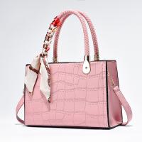 PU Leather with silk scarf & hard-surface & Easy Matching Handbag attached with hanging strap crocodile grain PC