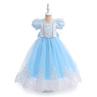 Cotton Princess Girl One-piece Dress large hem design Cotton blue PC