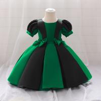 Cotton Soft Girl One-piece Dress large hem design & breathable Solid green PC