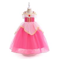Cotton Princess Girl One-piece Dress large hem design & breathable Solid pink PC