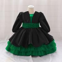 Cotton Princess Girl One-piece Dress & breathable Solid green PC