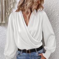 Polyester Soft Women Long Sleeve Shirt deep V & loose printed PC