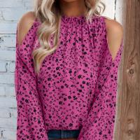 Polyester Soft Women Long Sleeve Shirt & off shoulder & loose printed shivering PC