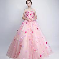 Polyester Slim Long Evening Dress large hem design & backless embroider floral pink PC