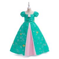 Cotton Princess Girl One-piece Dress Cute & breathable printed shivering green PC