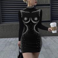 Polyester Slim Sexy Package Hip Dresses iron-on black PC