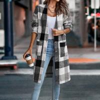 Polyester Slim Women Coat & with pocket plaid PC