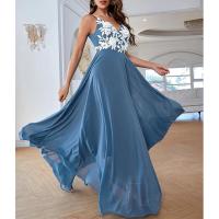 Chiffon & Polyester long style Slip Dress large hem design patchwork floral sky blue PC
