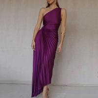 Polyester Long Evening Dress irregular & One Shoulder Solid purple PC