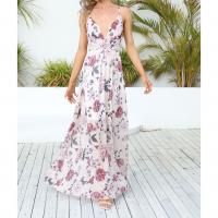Chiffon long style & A-line Slip Dress backless printed floral PC